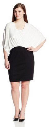 DKNY DKNYC Women's Plus-Size Short Sleeve Draped Crossover Dress with Ponte Skirt