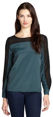 Walter forest green and black chiffon 'Sarah' long sleeve blouse