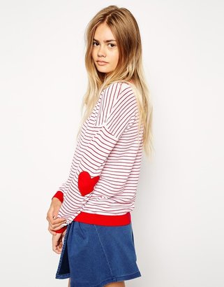 ASOS Stripe Jumper With Heart Elbow Patch