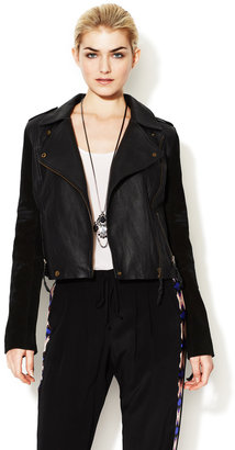 Twelfth St. By Cynthia Vincent Leather Motorcycle Jacket with Embroidered Suede Sleeves