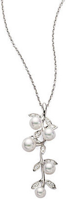 Mikimoto Olive 5MM-6.5MM White Cultured Akoya Pearl, Diamond & 18K White Gold Leaf Pendant Necklace