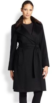 Sofia Cashmere Mink-Collar Cashmere Wrap Coat