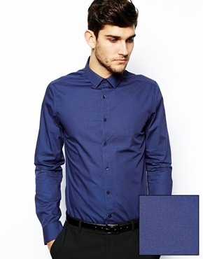 ASOS Smart Shirt In Long Sleeve In Cotton - Indigo