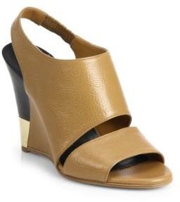 Chloé Gold-Trimmed Wedge Leather Sandals