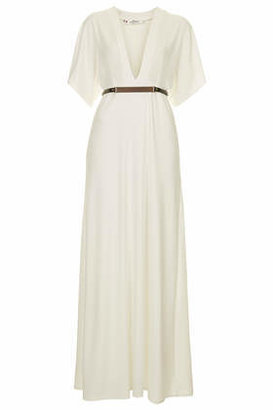 Topshop Womens **Kimono Sleeve Deep V Belted Maxi Dress by Oh My Love - Cream