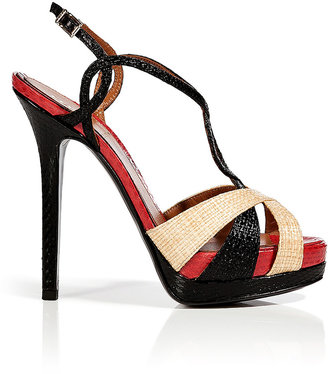Fendi Sand/Black/Scarlet Raffia/Embossed Leather Platform Sandals
