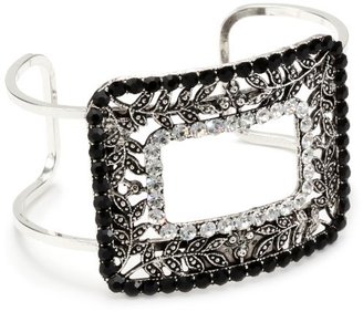 Yochi Design Yochi Clear and Jet Crystal Silver-Plated Cuff Bracelet