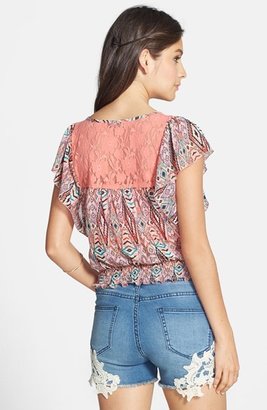 Love Squared Print Lace Yoke Top (Juniors) (Online Only)
