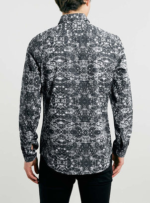 Topman Black Marble Print Long Sleeve Smart Shirt