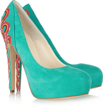 Brian Atwood Claudia embroidered suede pumps
