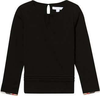 Burberry Black Long Sleeve Tee with Check Trim