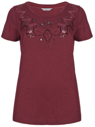 Marks and Spencer M&s Collection Pure Cotton Sequin Embellished T-Shirt