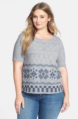 Lucky Brand 'Faye' Embroidered Boatneck Tee (Plus Size)