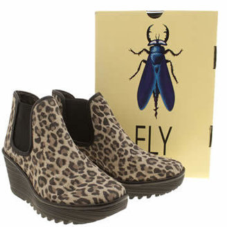 Fly London womens beige & brown yat leopard boots