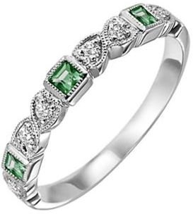 Swesky Beautiful ladies 9ct white gold, diamond & emerald mixable ring