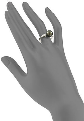 Mikimoto Morning Dew 9MM Black Round Cultured South Sea Pearl, Diamond & 18K White Gold Ring