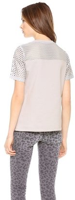Rebecca Taylor Top with Perforated Leather Yoke