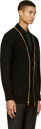 Alexander McQueen Black Wool Cashmere Gold Zip Overlong Cardigan