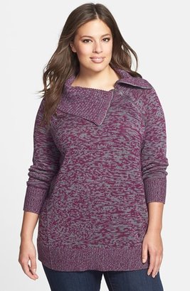 Sejour Zip Collar Marled Pullover Sweater (Plus Size)