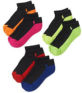 Polo Ralph Lauren Men's 6-Pack Ped Socks With Colored Bottoms