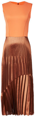 Barbara Casasola Tangerine Dress With Bronze Pleated Skirt