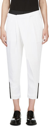 Helmut Lang White & Black Crêpe Cropped Origami Trousers
