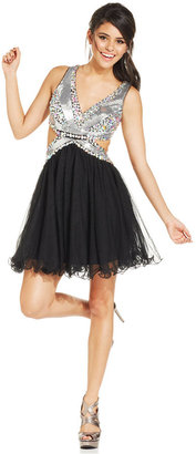 Blondie Nites Juniors' Sequin Cutout Dress