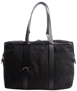 Ferragamo black nylon leather strap weekend bag