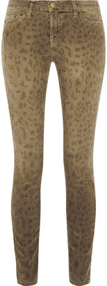 Current/Elliott The Ankle Skinny leopard-print mid-rise corduroy jeans