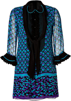 Anna Sui Ying Yang Border Print Dress in Violet Multi
