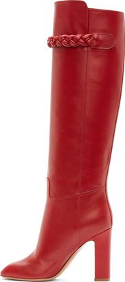 RED Valentino Valentino Red Leather Braided Appliqué Tall Runway Boots