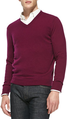 Neiman Marcus Cashmere V-Neck Sweater, Magenta