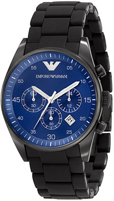 Emporio Armani Men's Chronograph Black Silicone Wrapped Stainless Steel Bracelet Watch AR5921