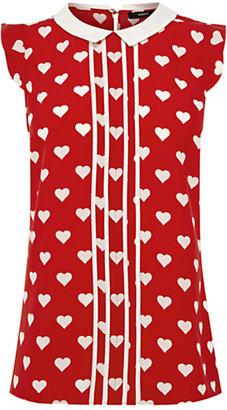 Oasis Heart Print Blouse, Multi Red