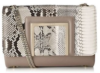 Jimmy Choo Alba Natural Striped Exotic Patchwork and Soft Smooth Leather Shoulder Bag