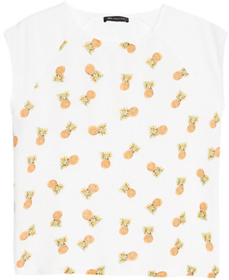 MANGO Pineapple Modal-Blend T-Shirt, Natural White