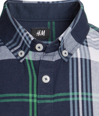H&M Plaid Cotton Shirt - Dark blue - Men