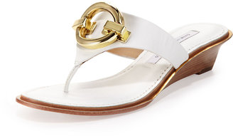 Diane von Furstenberg Tiles Ornament Demi-Wedge Thong Sandal, White