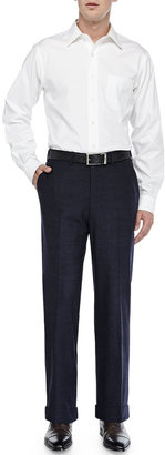 Brioni Tic Flat-Front Trousers, Navy