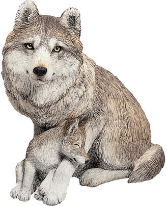 Forever Friends Sandicast Gray Wolf and Pup Sculpture, Sitting