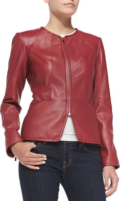 Neiman Marcus Zip-Cuff Pebbled Leather Jacket