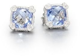 Judith Ripka La Petite Blue Quartz, White Sapphire & Sterling Silver Cushion Stud Earrings