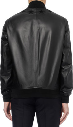 Givenchy Leather Embroided Star Baseball Jacket