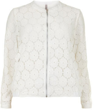 Evans Collection Ivory Lace Bomber Jacket