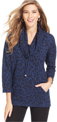 Style&Co. Sport Animal-Print Cowl-Neck Thermal Pullover