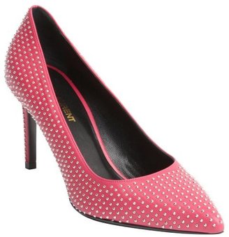 Saint Laurent fuchsia leather silver studded pointed toe pumps