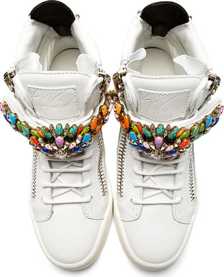 Giuseppe Zanotti White Jewel-Embellished High-Top Sneakers