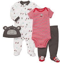Carter's Unknown Boys Rhino 4 Piece Layette Set with Bodysuit, Footed Pants, Sleep and Play, and Cap - Preemie