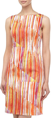Chetta B Asymmetric Brush-Print Sheath Dress