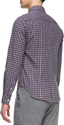 Band Of Outsiders Check Button-Down Shirt, White/Blue/Red